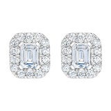 Emerald and Round Brilliant Cut Diamond Halo Stud Earrings 1.00ctw 14ct White Gold