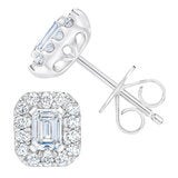 Emerald and Round Brilliant Cut Diamond Halo Stud Earrings 1.00ctw 14ct White Gold