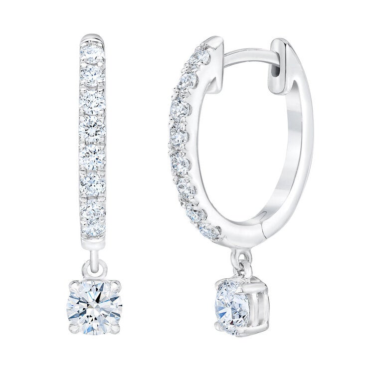 1.00ctw Round Brilliant Cut Diamond Dangle Hoop Earrings 14ct White Gold