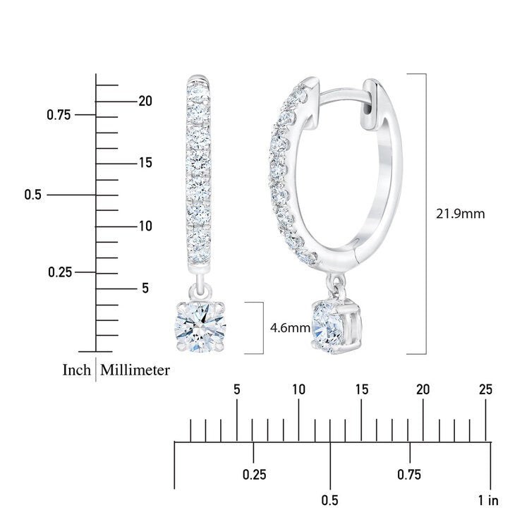 1.00ctw Round Brilliant Cut Diamond Dangle Hoop Earrings 14ct White Gold