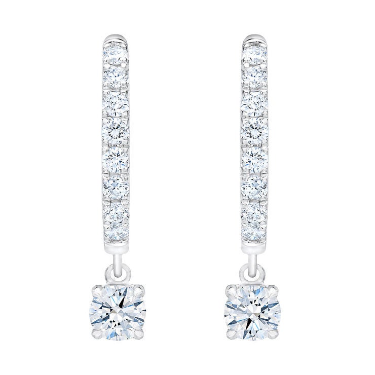 1.00ctw Round Brilliant Cut Diamond Dangle Hoop Earrings 14ct White Gold