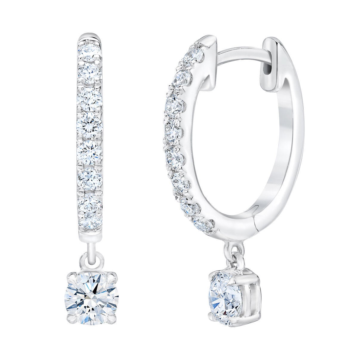 1.00ctw Round Brilliant Cut Diamond Dangle Hoop Earrings 14ct White Gold