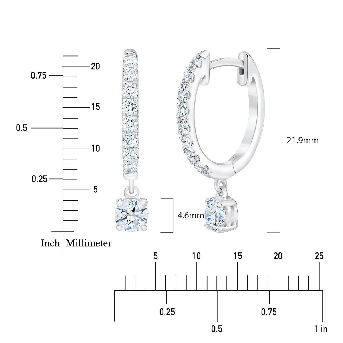 1.00ctw Round Brilliant Cut Diamond Dangle Hoop Earrings 14ct White Gold