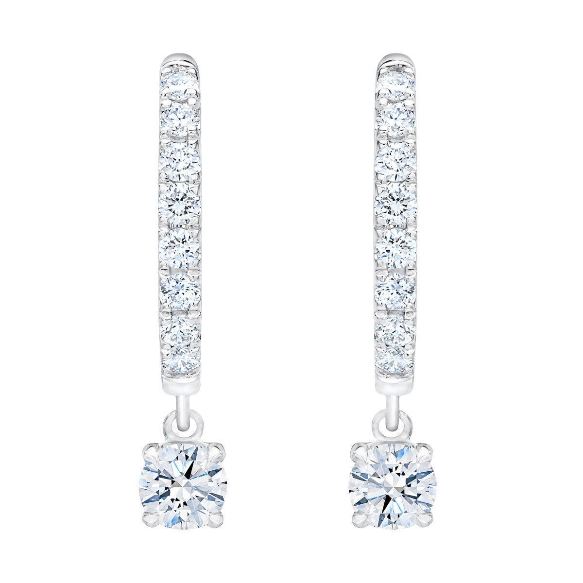 1.00ctw Round Brilliant Cut Diamond Dangle Hoop Earrings 14ct White Gold