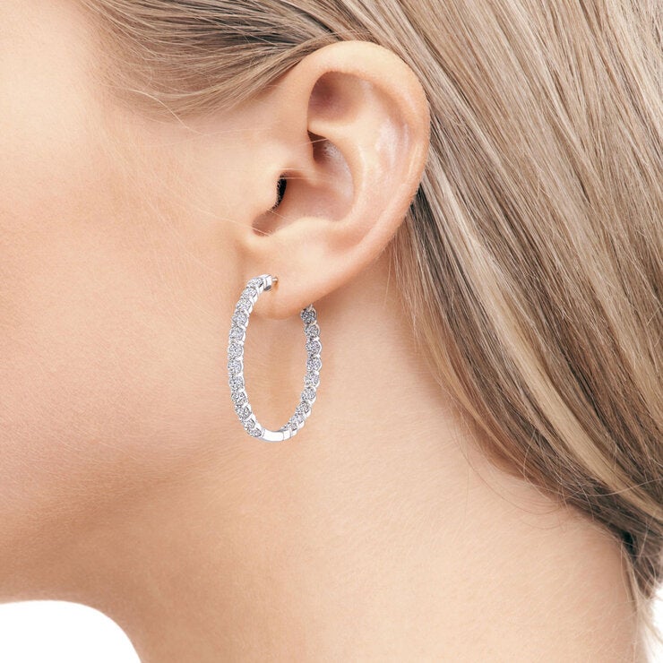 4.95ctw Round Brilliant Cut Diamond Inside Out Hoop Earrings 14ct White Gold