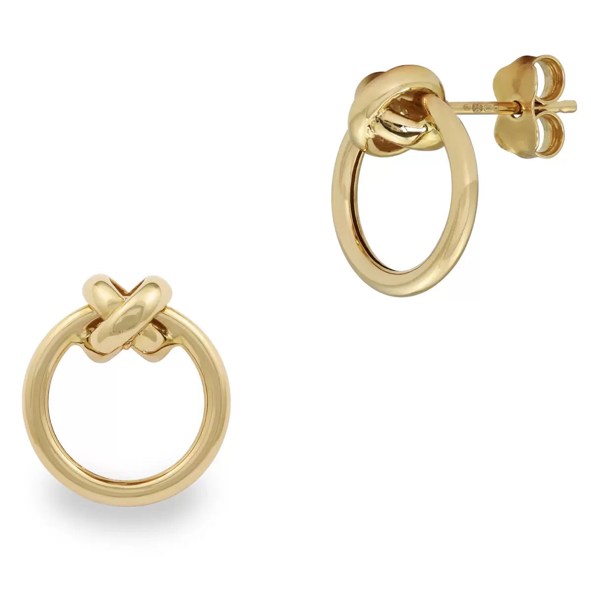 14ct Yellow Gold Circle Earrings with Cross Over Detail