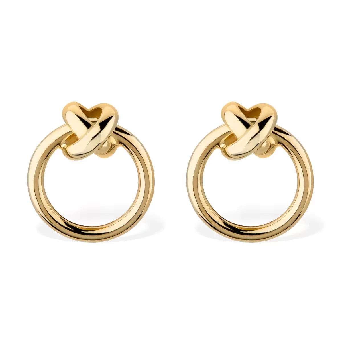 14ct Yellow Gold Circle Earrings with Cross Over Detail