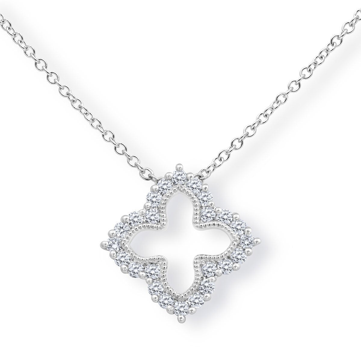 0.38ctw Round Brilliant Cut Diamond Quatrefoil Pendant 18ct White Gold