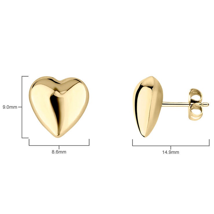 14ct Yellow Gold Heart Stud Earrings