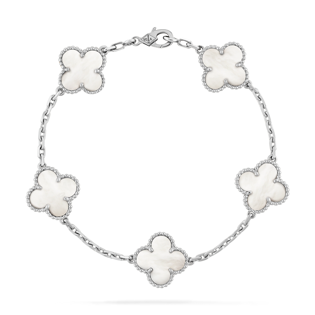 Van Cleef White Gold Vintage Alhambra Bracelet, 5 Motifs