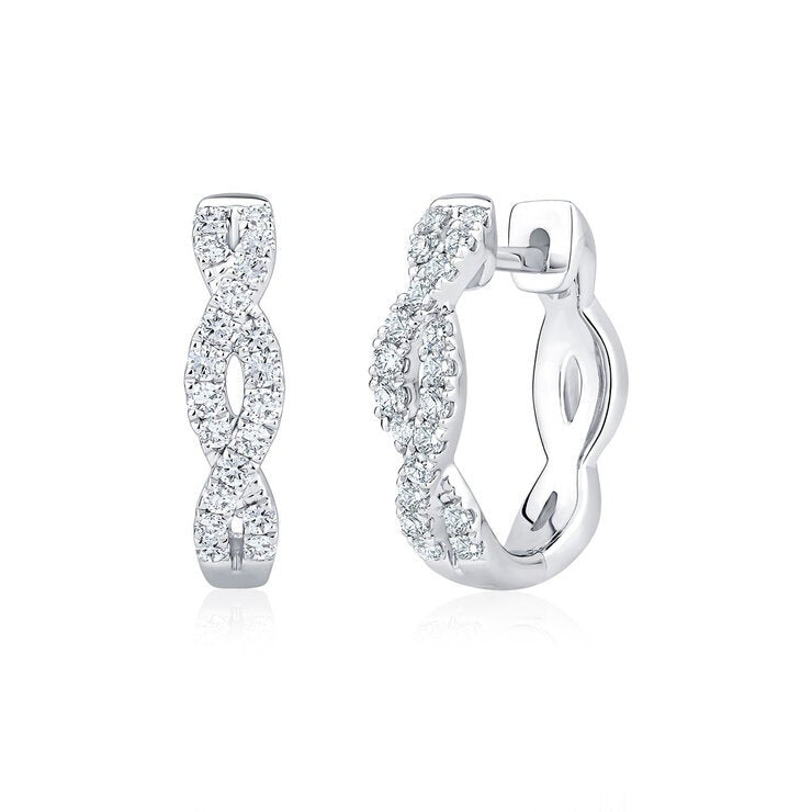 0.30ctw Round Brilliant Cut Diamond Twist Hoop Earrings 18ct White Gold
