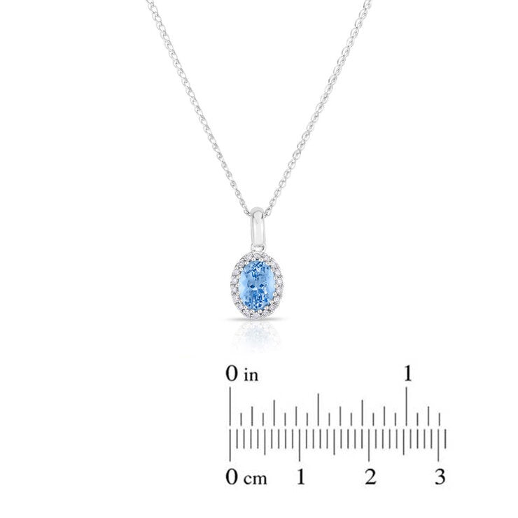 Oval Cut Aquamarine & 0.09ctw Diamond Necklace 14ct White Gold