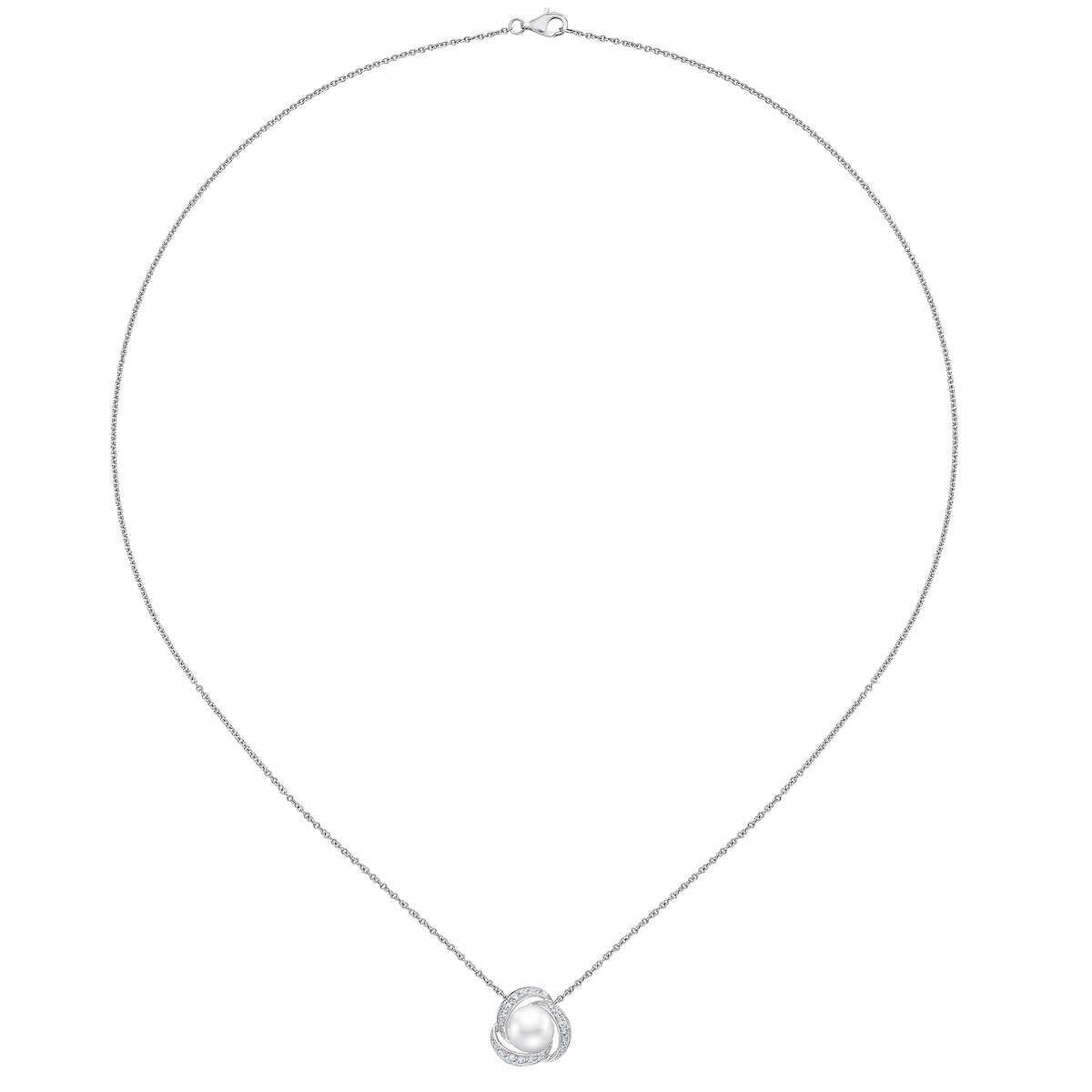 7.5-8mm Cultured Freshwater White Pearl & 0.25ctw Diamond Necklace 14ct White Gold