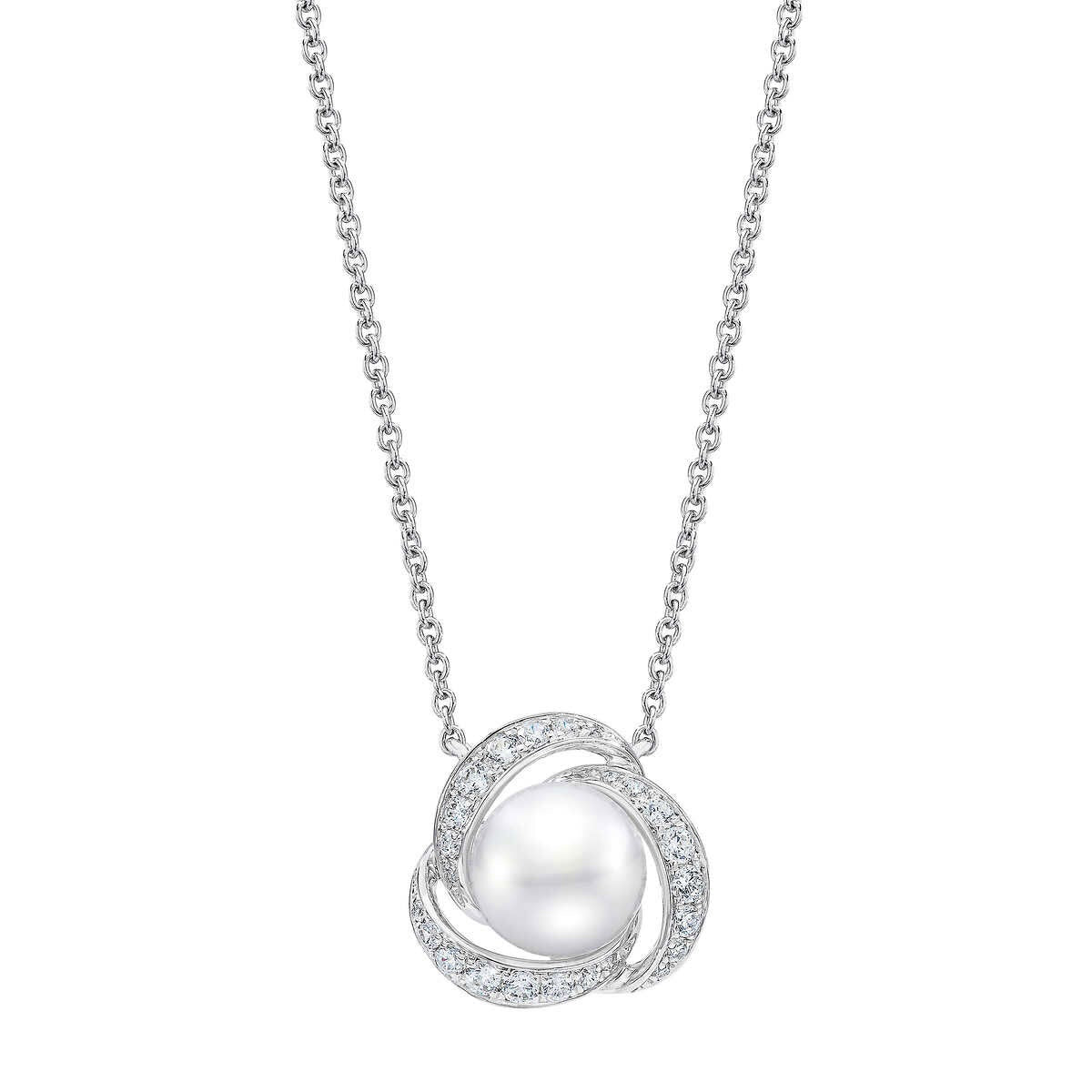 7.5-8mm Cultured Freshwater White Pearl & 0.25ctw Diamond Necklace 14ct White Gold