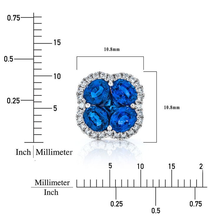 Oval & Princess Cut Blue Sapphire 0.27ctw Diamond Clover Stud Earrings 14ct White Gold