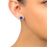 Oval & Princess Cut Blue Sapphire 0.27ctw Diamond Clover Stud Earrings 14ct White Gold
