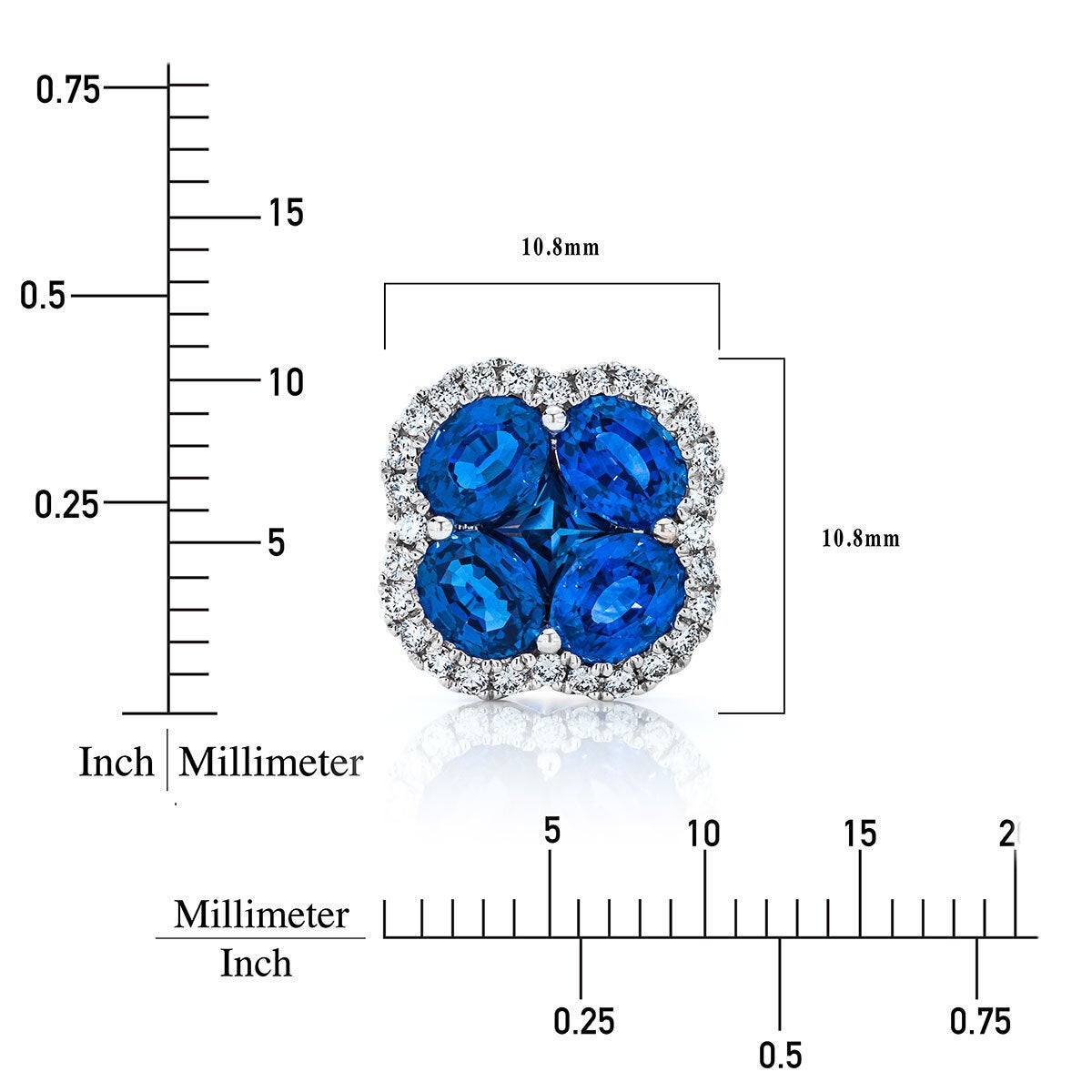 Oval & Princess Cut Blue Sapphire 0.27ctw Diamond Clover Stud Earrings 14ct White Gold