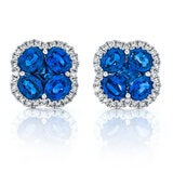 Oval & Princess Cut Blue Sapphire 0.27ctw Diamond Clover Stud Earrings 14ct White Gold