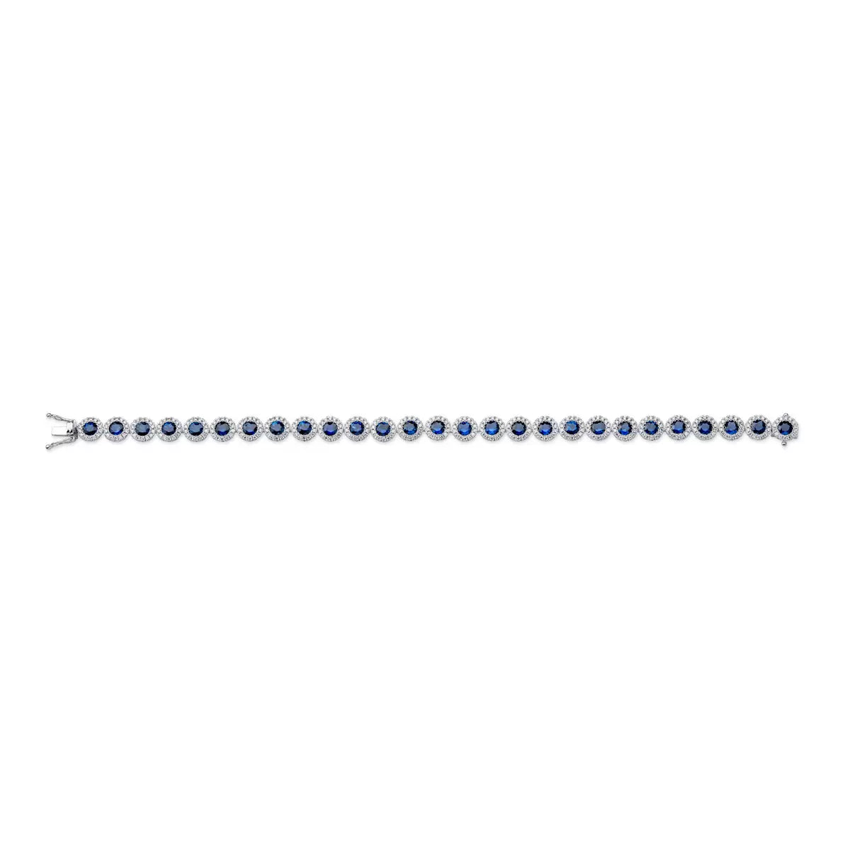 Round Cut Blue Sapphire & 1.80ctw Diamond Bracelet, 18ct White Gold