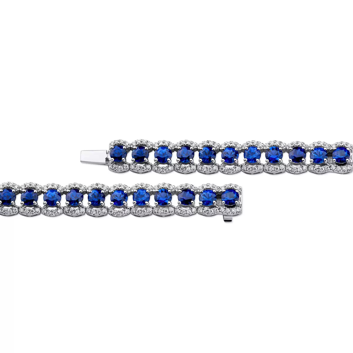 Round Cut Blue Sapphire & 0.90ctw Diamond Bracelet, 18ct White Gold