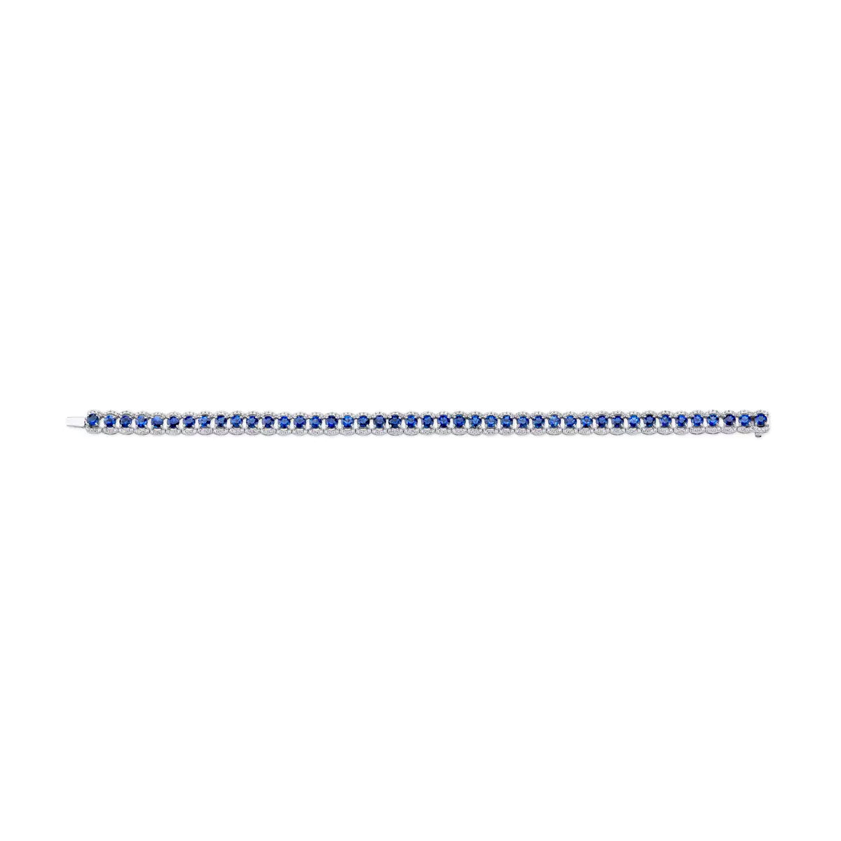 Round Cut Blue Sapphire & 0.90ctw Diamond Bracelet, 18ct White Gold