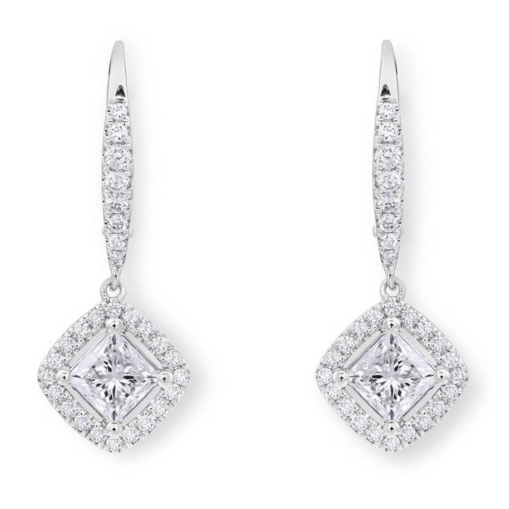 1.38ctw Princess Cut Diamond Halo Earrings 18ct White Gold