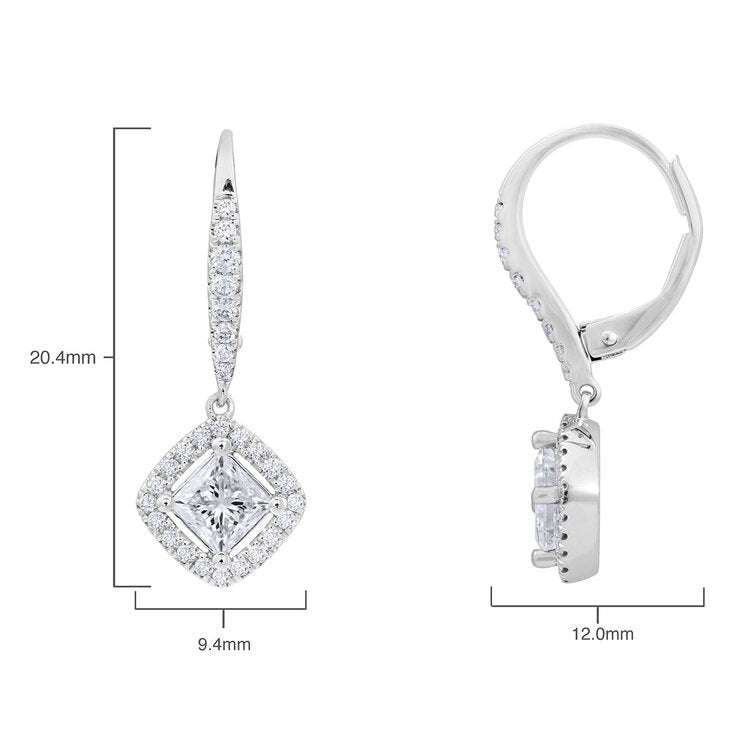 1.38ctw Princess Cut Diamond Halo Earrings 18ct White Gold