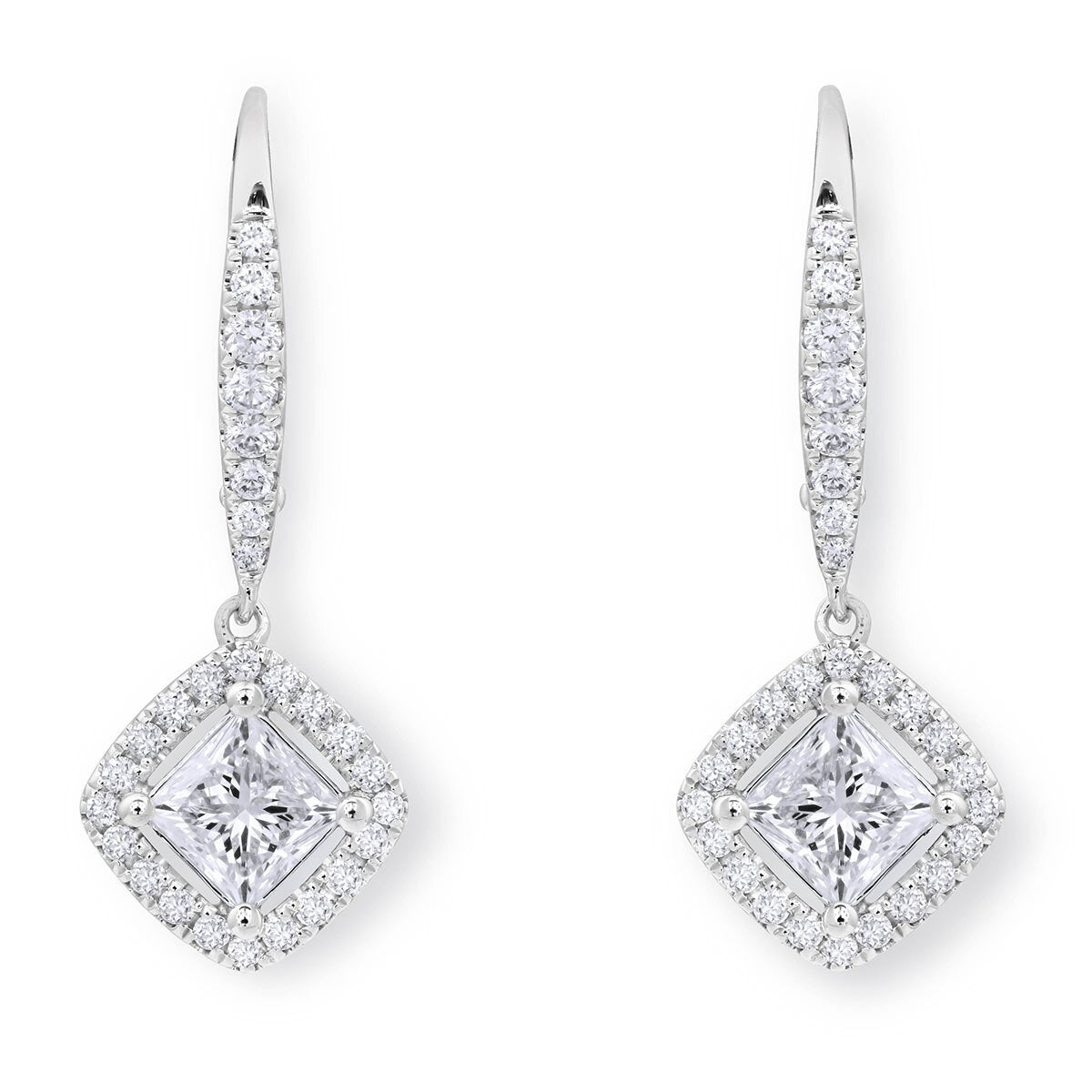 1.38ctw Princess Cut Diamond Halo Earrings 18ct White Gold