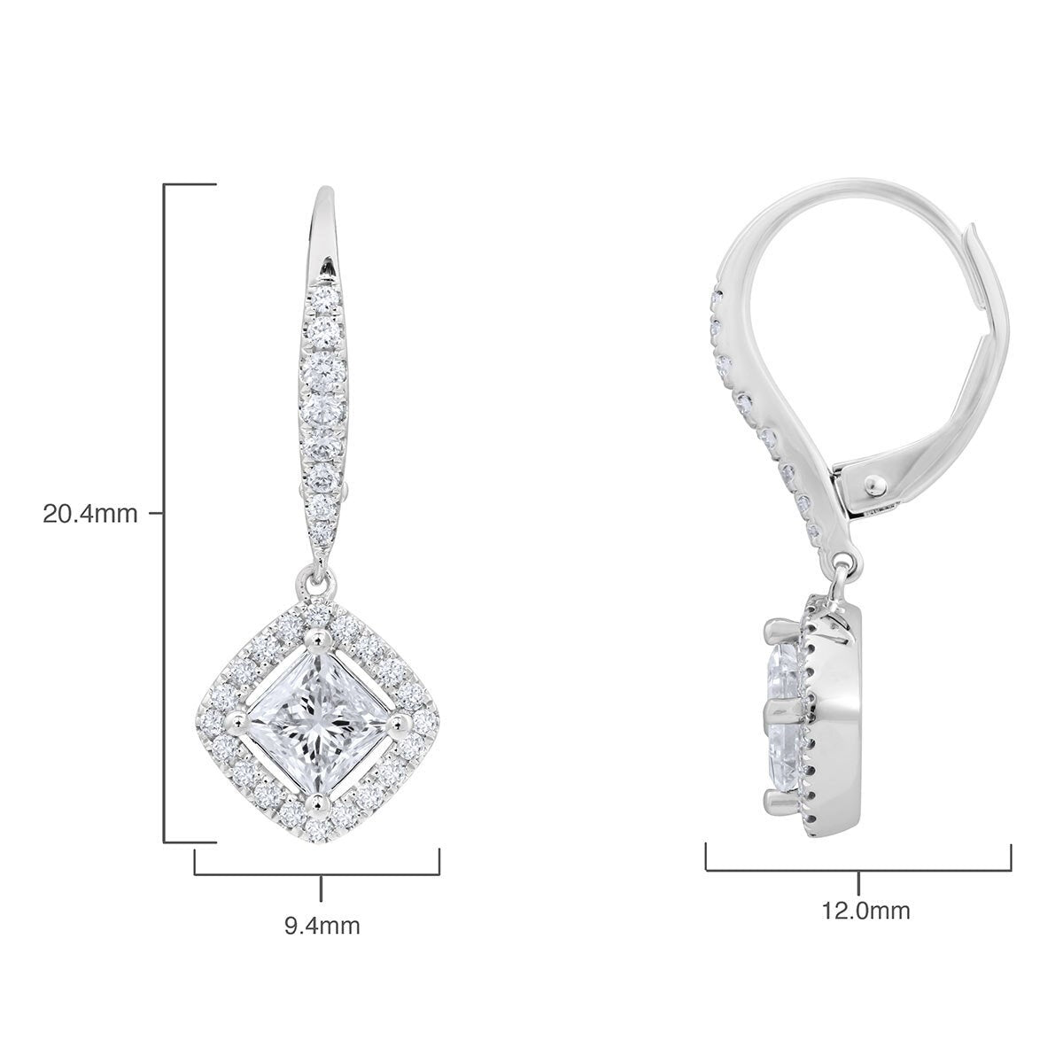 1.38ctw Princess Cut Diamond Halo Earrings 18ct White Gold
