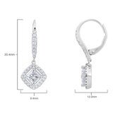 1.38ctw Princess Cut Diamond Halo Earrings 18ct White Gold