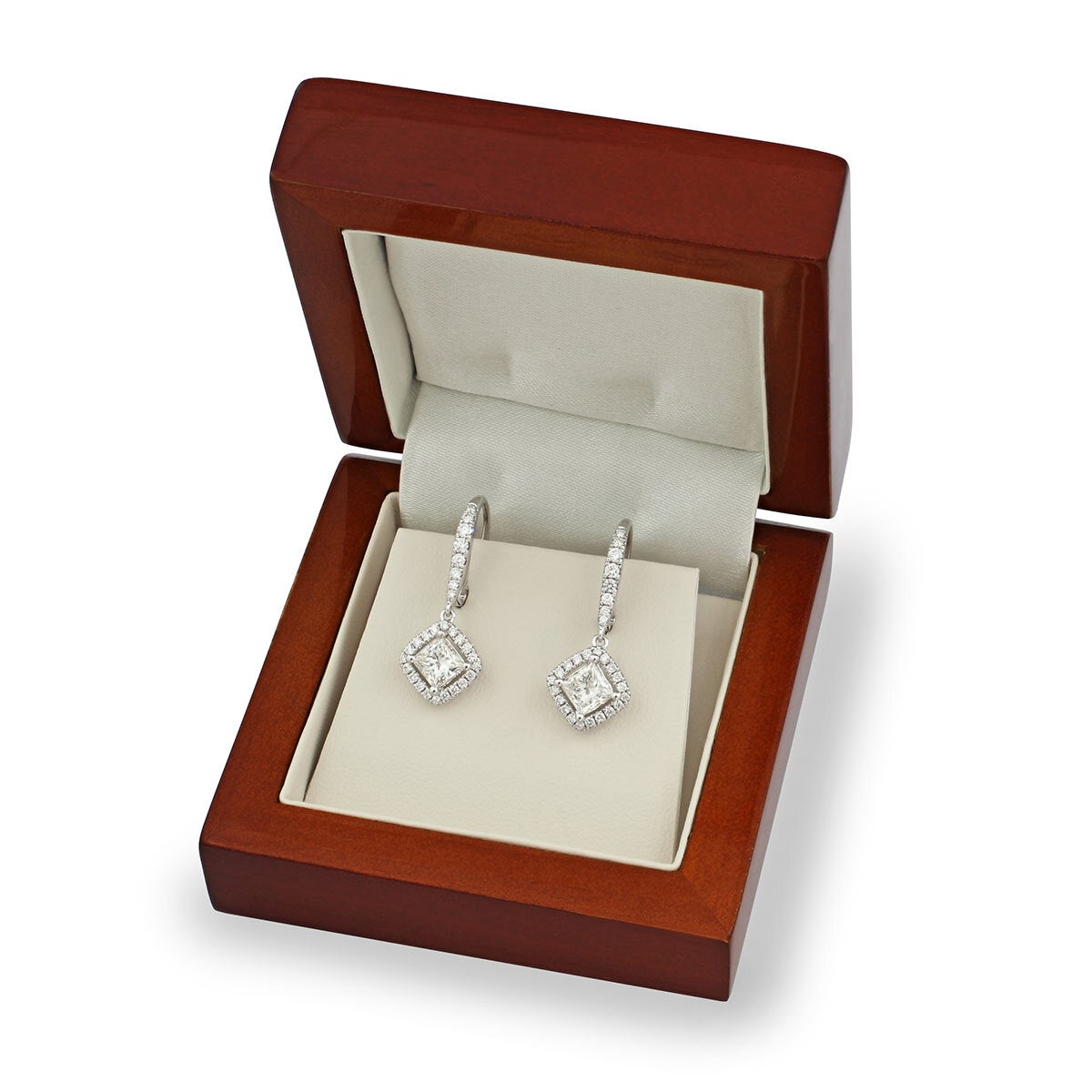 1.38ctw Princess Cut Diamond Halo Earrings 18ct White Gold