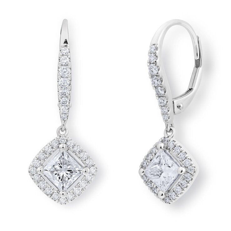 1.38ctw Princess Cut Diamond Halo Earrings 18ct White Gold