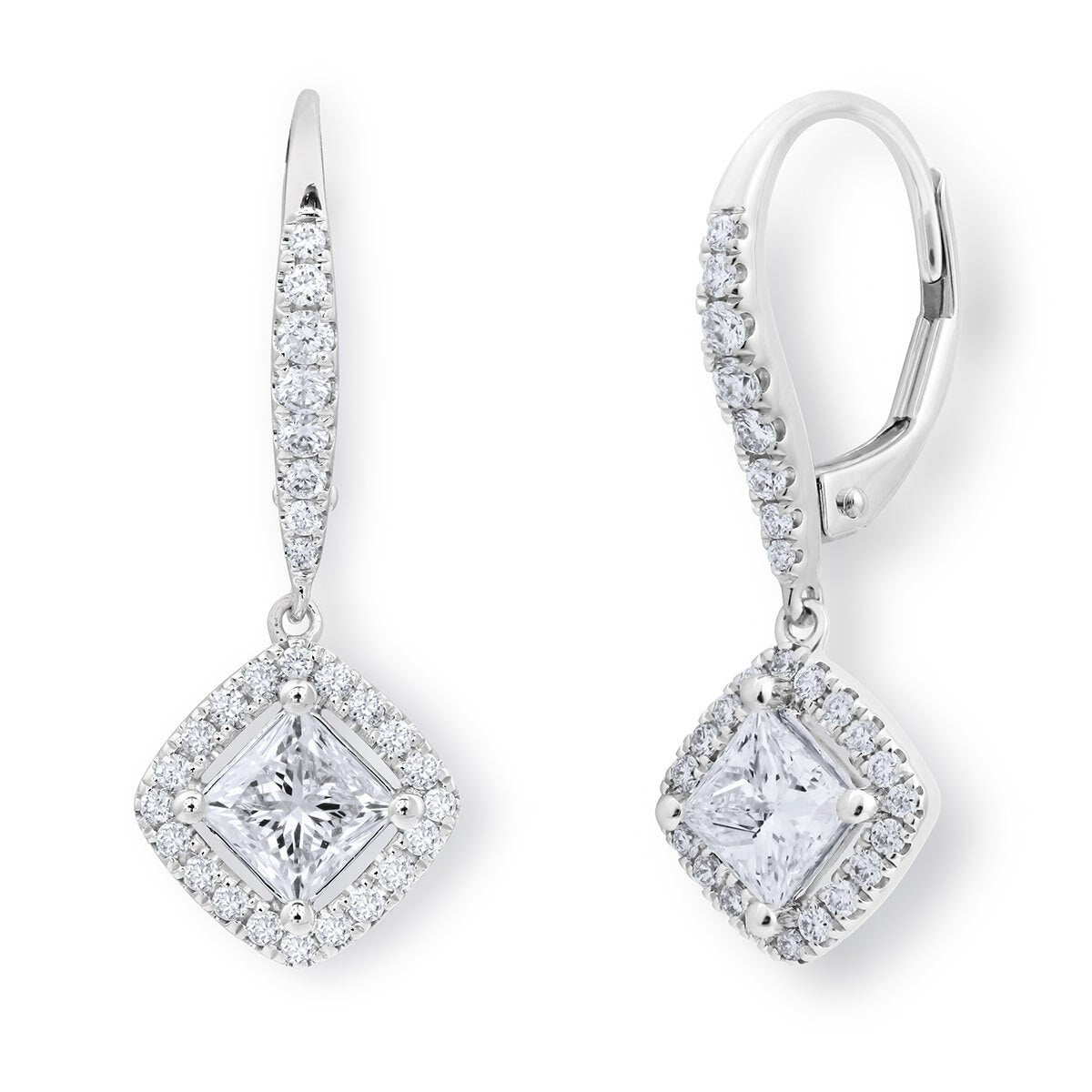 1.38ctw Princess Cut Diamond Halo Earrings 18ct White Gold
