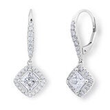 1.38ctw Princess Cut Diamond Halo Earrings 18ct White Gold