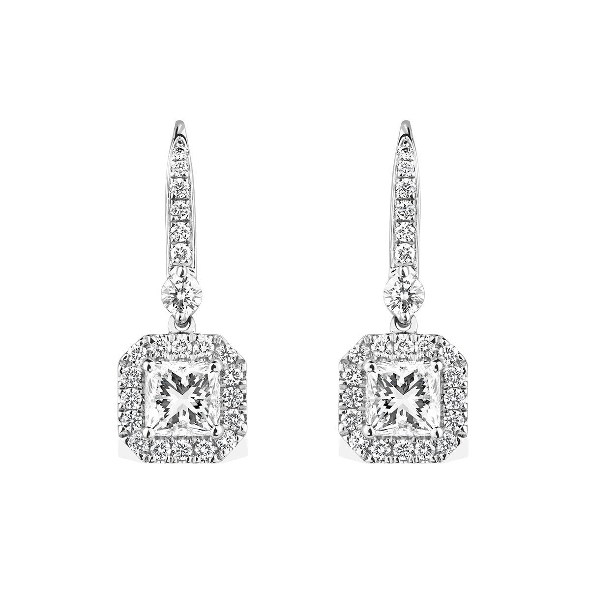 2.00ctw Princess Cut Diamond Halo Earrings 18ct White Gold