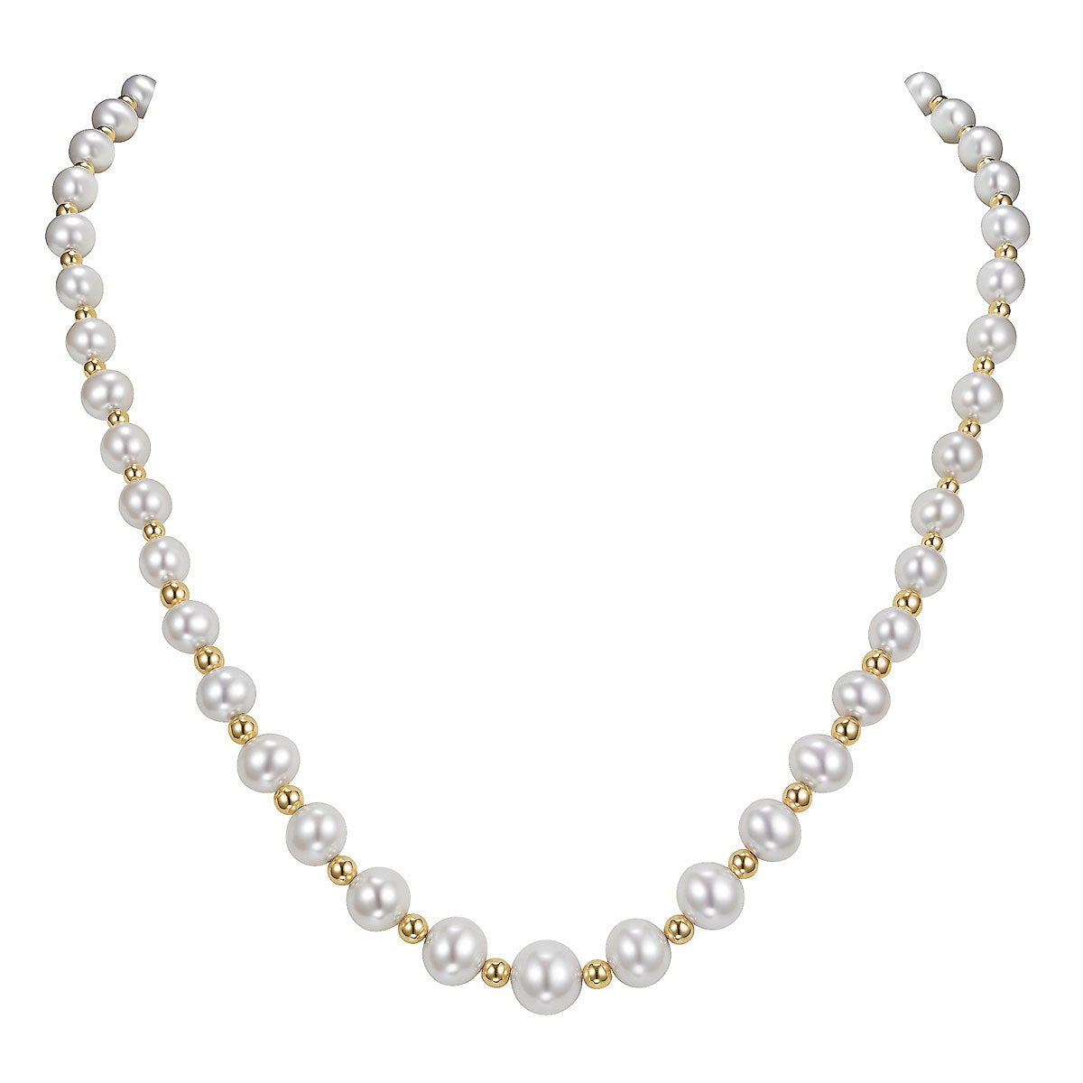 5-9mm Cultured Freshwater Pearl & Gold Bead Graduated Necklace 14ct Yellow Gold
