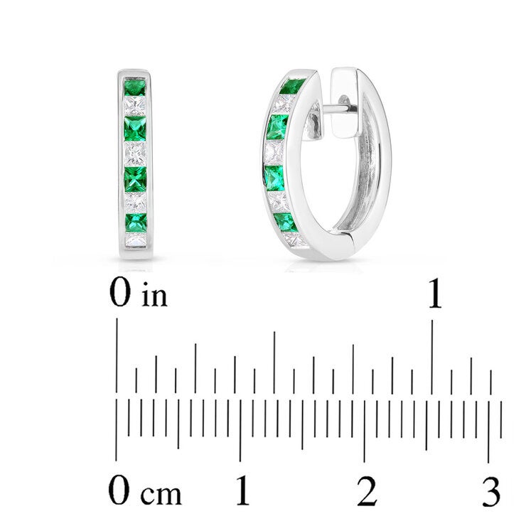 Princess Cut Lab Emerald 0.33ctw Diamond Hoop Earrings 14ct White Gold