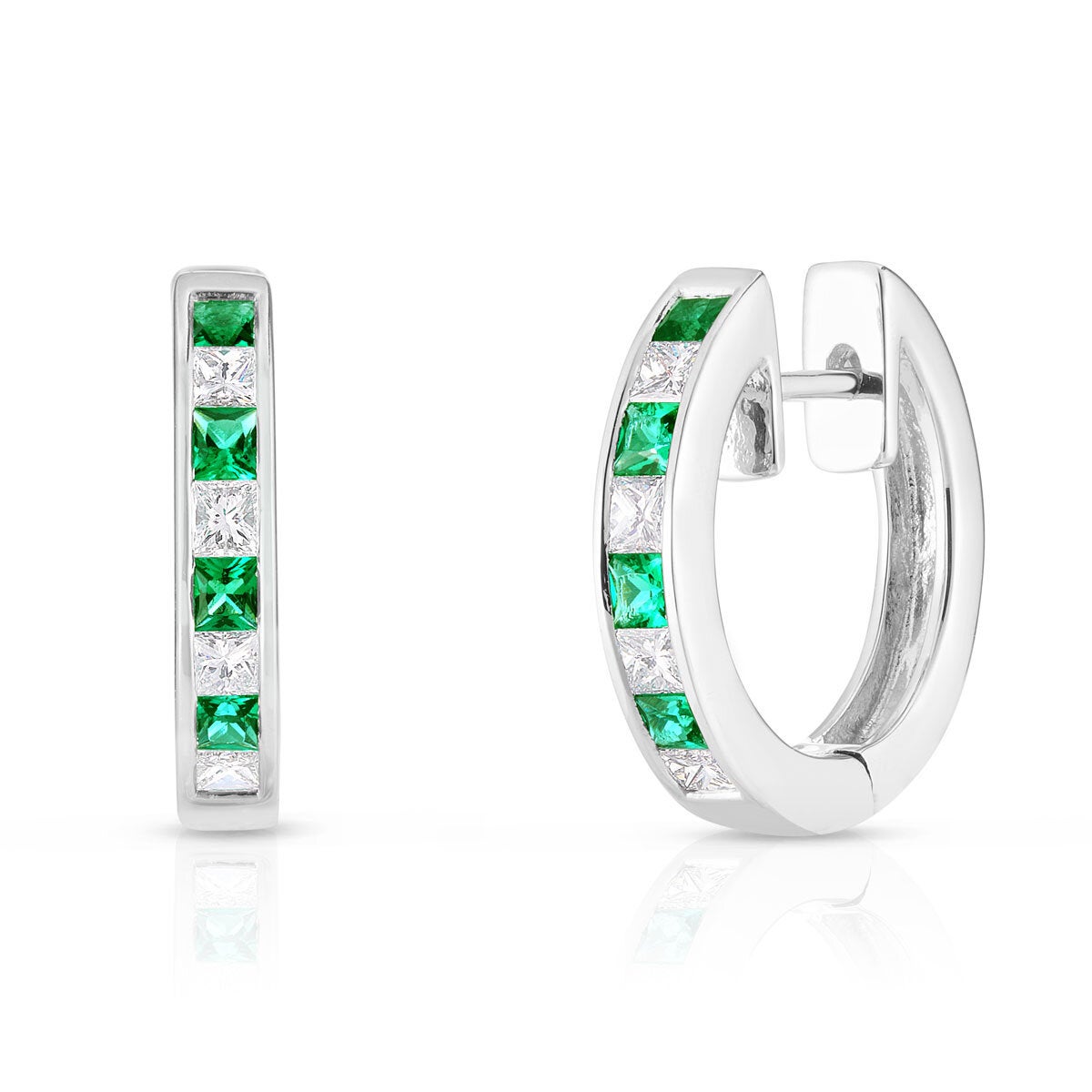 Princess Cut Lab Emerald 0.33ctw Diamond Hoop Earrings 14ct White Gold