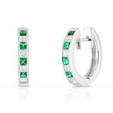 Princess Cut Lab Emerald 0.33ctw Diamond Hoop Earrings 14ct White Gold