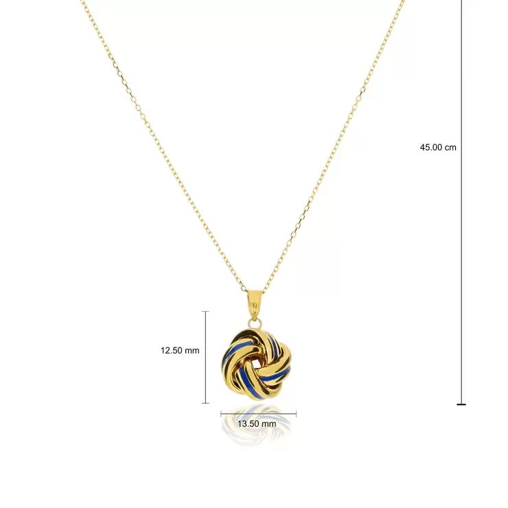 14ct Yellow Gold Navy Enamel Love Knot Necklace