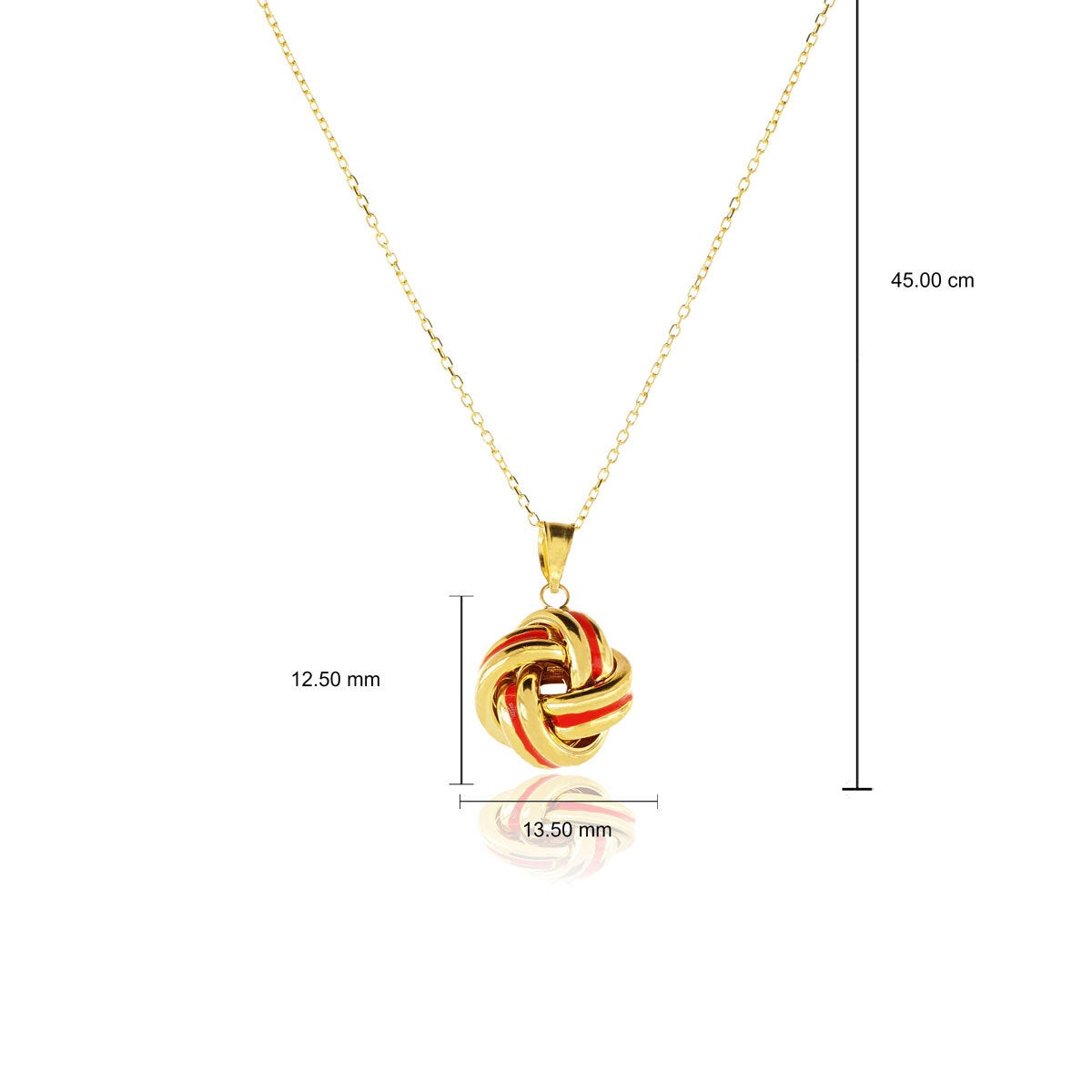14ct Yellow Gold Coral Enamel Love Knot Necklace