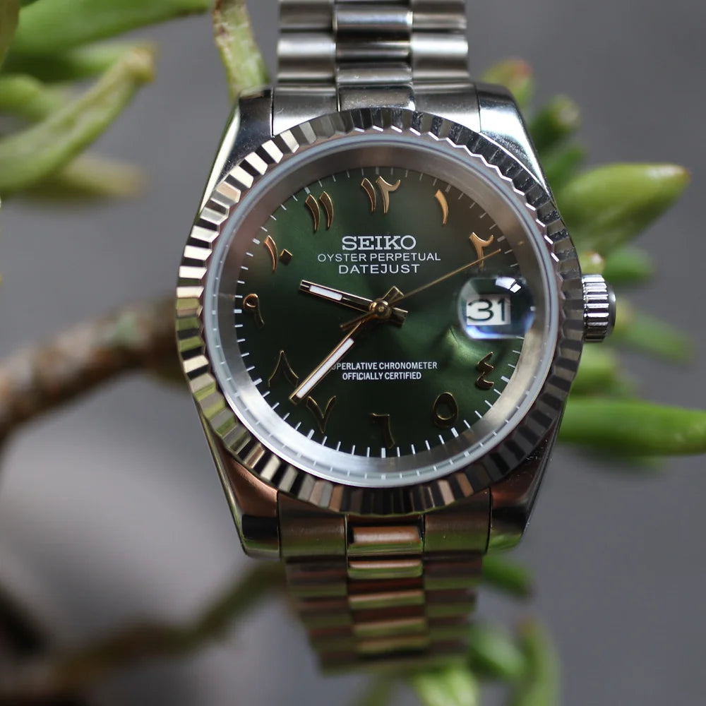 Seiko Green Arabic Dial DateJust Watch - 36mm/39mm - Custom Seiko NH35 Automatic