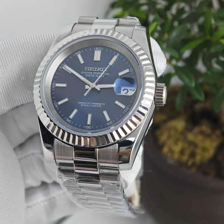 Seiko Dark Blue DateJust Watch - 36mm / 39mm - Custom NH35 Automatic Movement