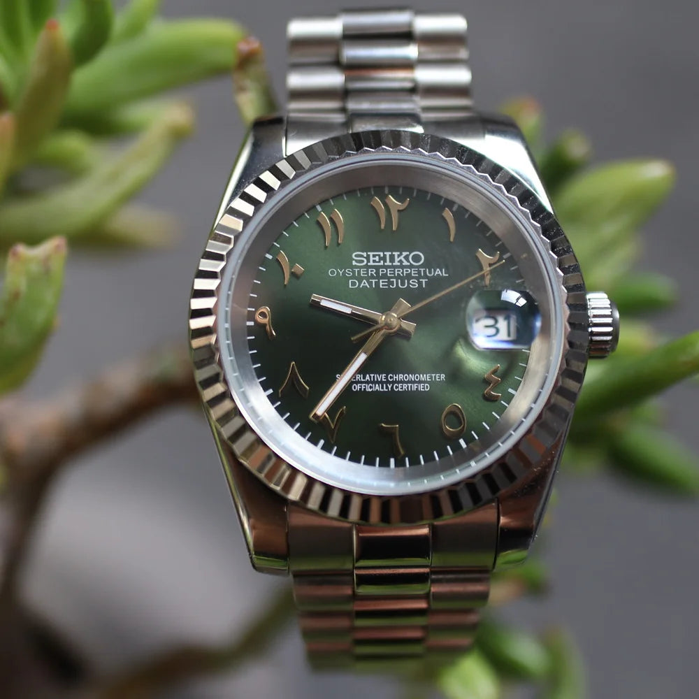 Seiko Green Arabic Dial DateJust Watch - 36mm/39mm - Custom Seiko NH35 Automatic