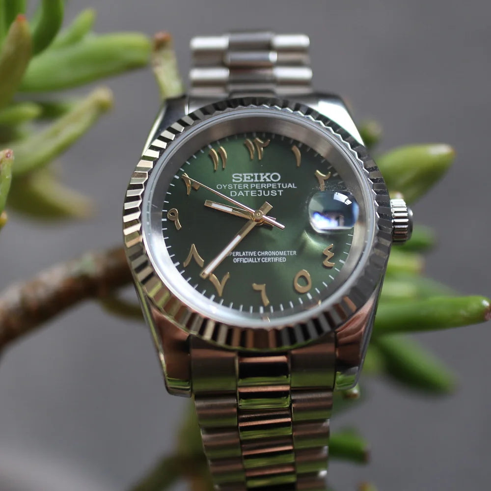 Seiko Green Arabic Dial DateJust Watch - 36mm/39mm - Custom Seiko NH35 Automatic