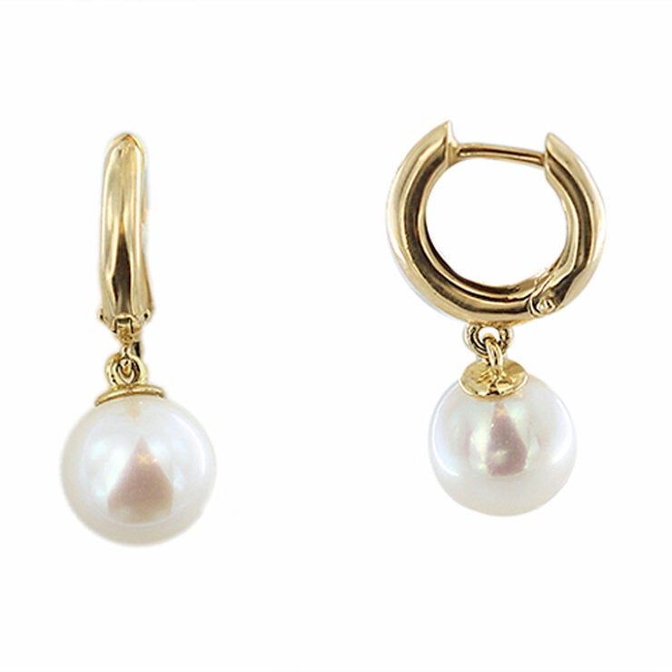 8-8.5mm Cultured Freshwater White Pearl Earrings 14ct Yellow Gold
