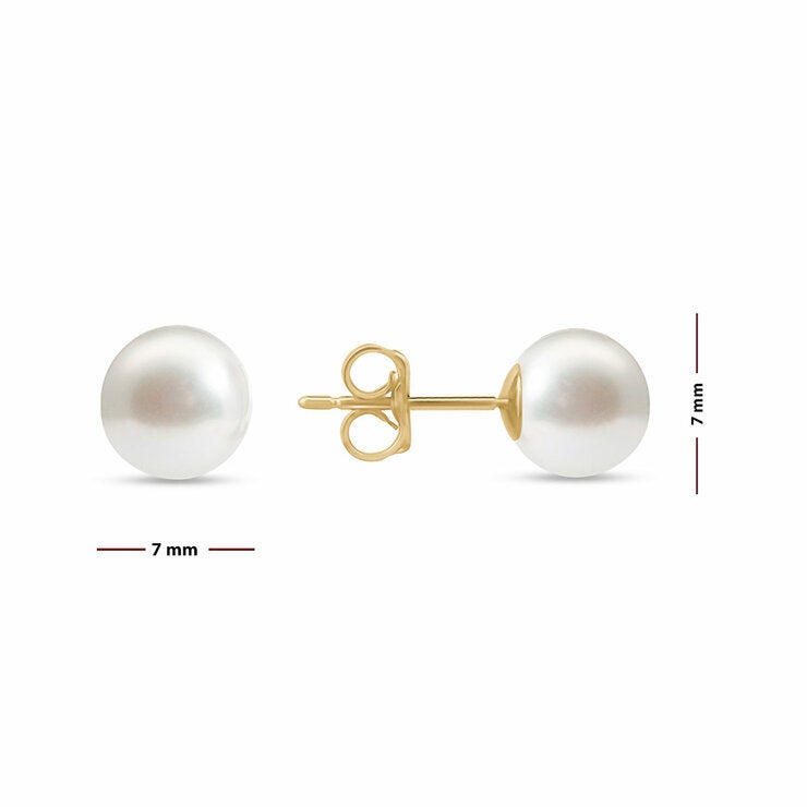 7-7.5mm Cultured Freshwater White Pearl Earrings 14ct Yellow Gold