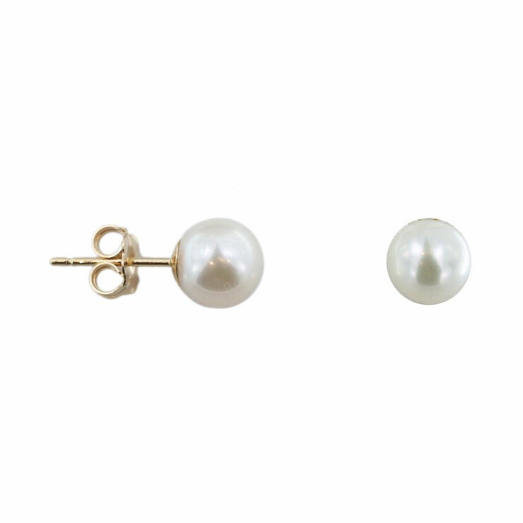 7-7.5mm Cultured Freshwater White Pearl Earrings 14ct Yellow Gold