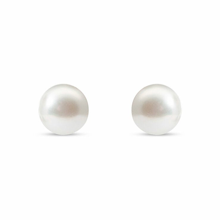 7-7.5mm Cultured Freshwater White Pearl Earrings 14ct Yellow Gold