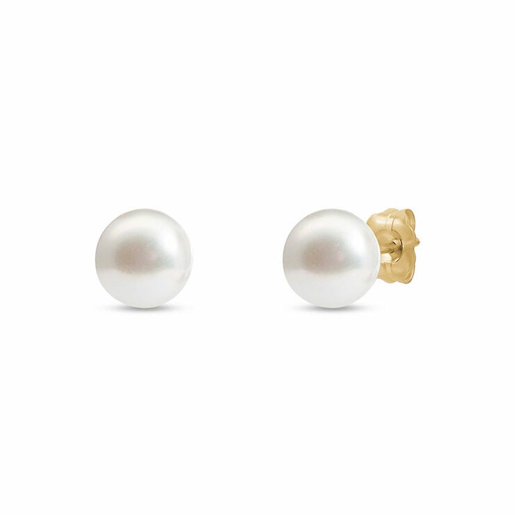7-7.5mm Cultured Freshwater White Pearl Earrings 14ct Yellow Gold